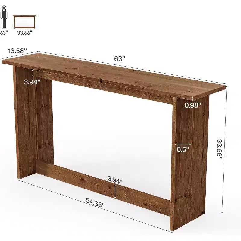 Longue console en bois massif, Table d'entrée de style ferme, Table basse derrière le canapé