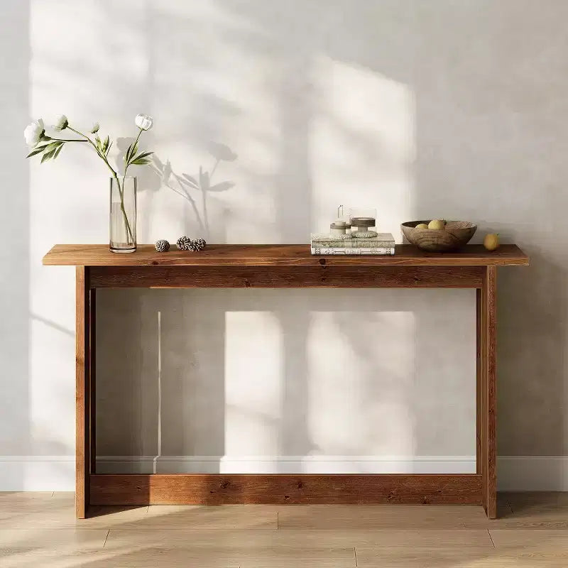 Longue console en bois massif, Table d'entrée de style ferme, Table basse derrière le canapé