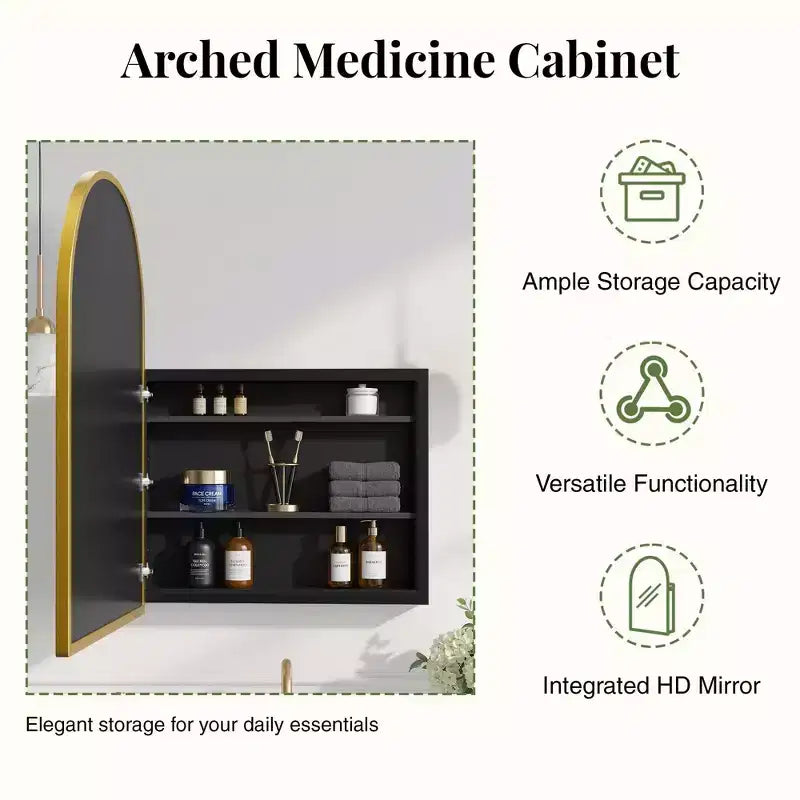Armoire à pharmacie à miroir arqué Armoire de toilette à miroir encastré