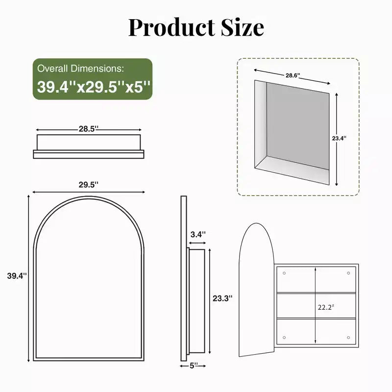 Armoire à pharmacie à miroir arqué Armoire de toilette à miroir encastré