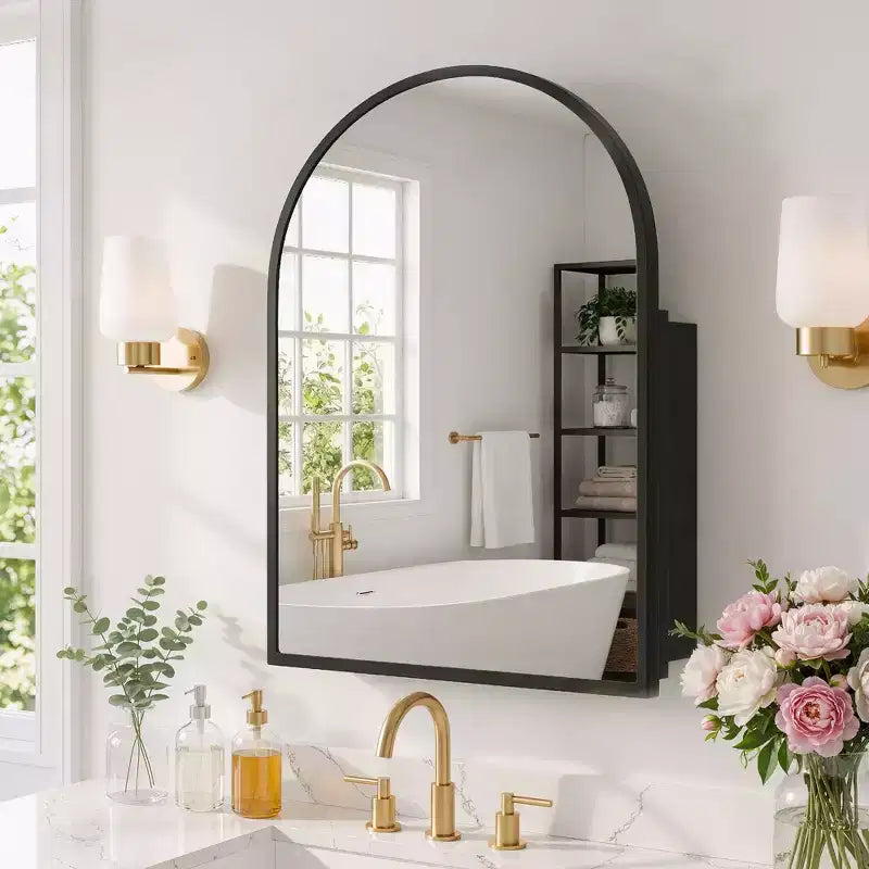 Arched Medicine Cabinet with Mirror Bathroom Mirror Cabinet Recessed or Surface Mount Wall Vanity Cabinet with Adjustable Shelves HD Distortion-Free