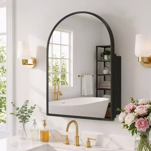 Arched Medicine Cabinet with Mirror Bathroom Mirror Cabinet Recessed or Surface Mount Wall Vanity Cabinet with Adjustable Shelves HD Distortion-Free