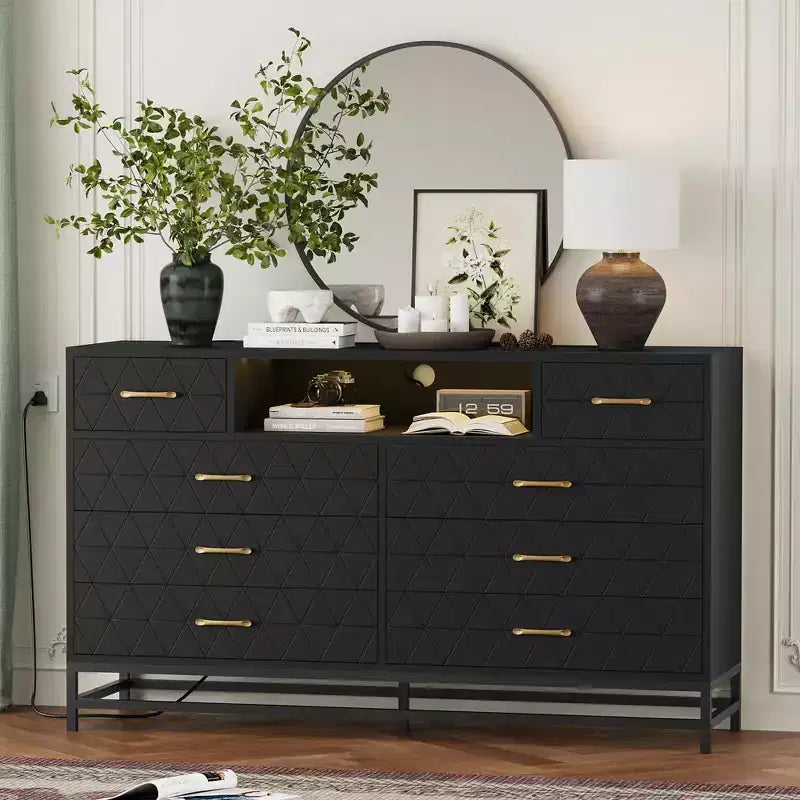 Commode en bois avec TV et lumières LED