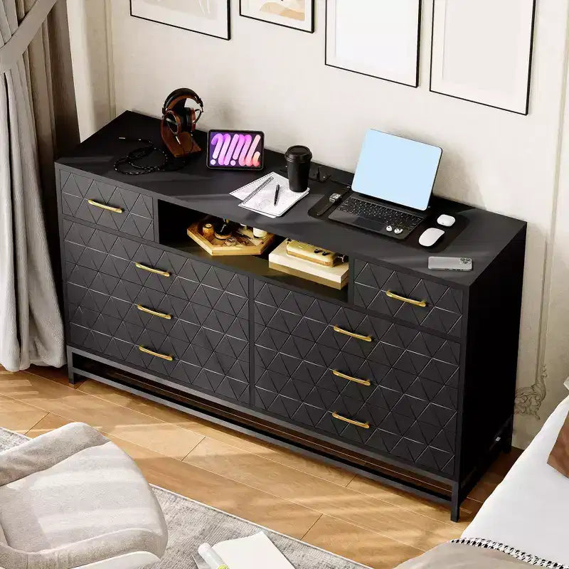 Commode en bois avec TV et lumières LED