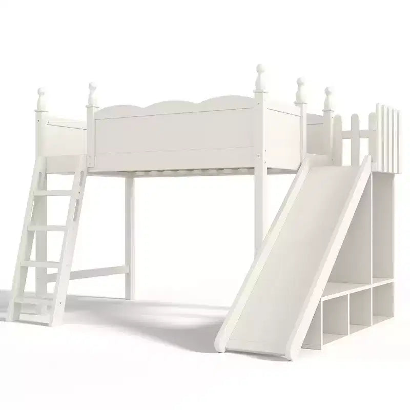 Lit mezzanine avec étagères de rangement et armoire, cadre de lit mezzanine en bois massif