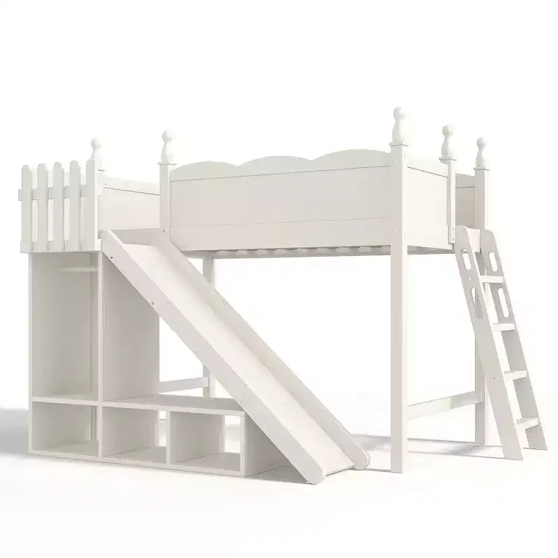 Lit mezzanine avec étagères de rangement et armoire, cadre de lit mezzanine en bois massif