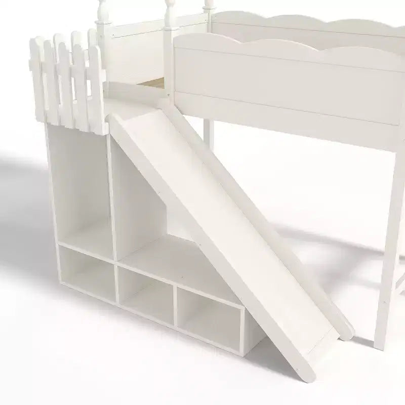 Lit mezzanine avec étagères de rangement et armoire, cadre de lit mezzanine en bois massif