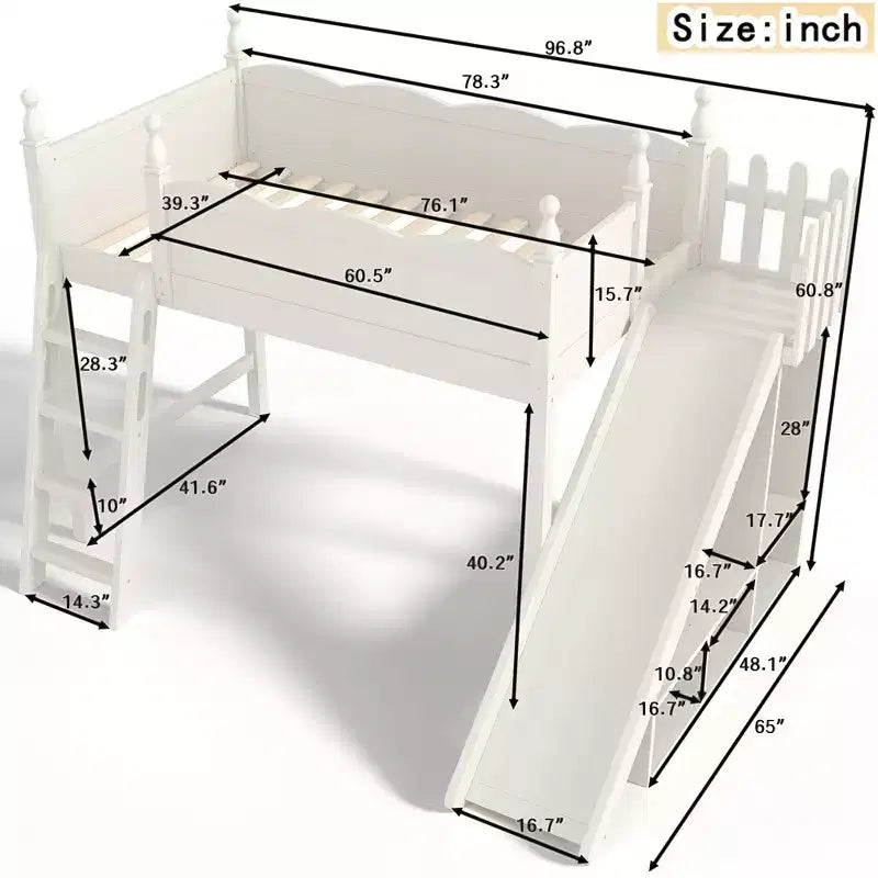 Lit mezzanine avec étagères de rangement et armoire, cadre de lit mezzanine en bois massif