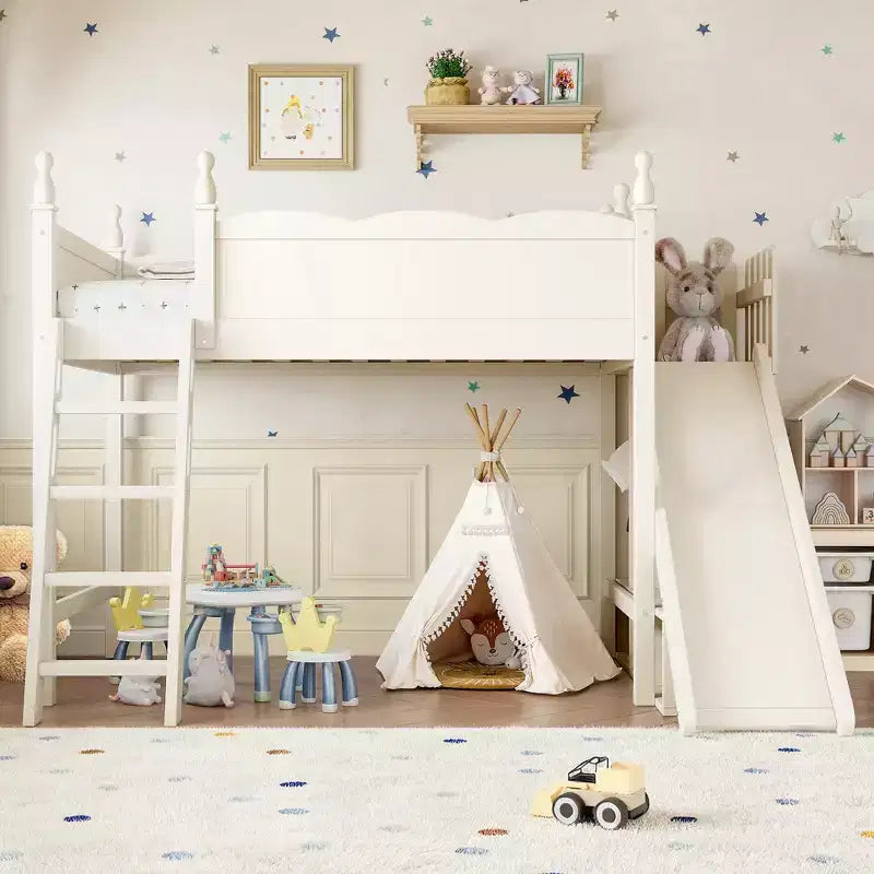 Lit mezzanine avec étagères de rangement et armoire, cadre de lit mezzanine en bois massif