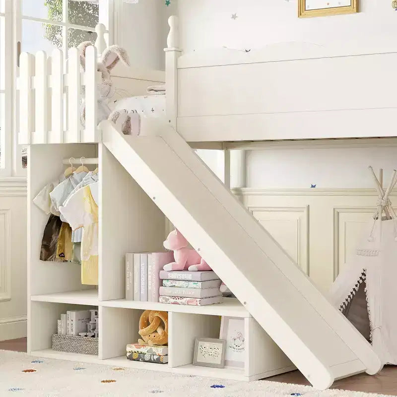 Lit mezzanine avec étagères de rangement et armoire, cadre de lit mezzanine en bois massif