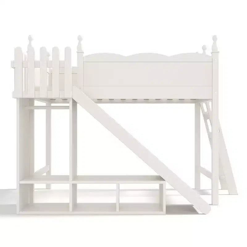 Lit mezzanine avec étagères de rangement et armoire, cadre de lit mezzanine en bois massif