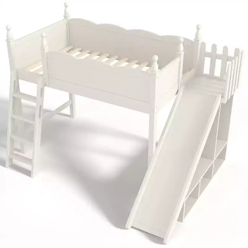 Lit mezzanine avec étagères de rangement et armoire, cadre de lit mezzanine en bois massif