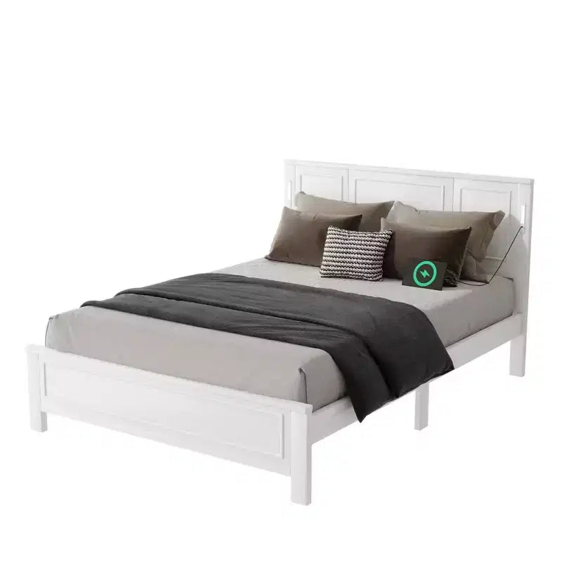 Cadre de lit de ferme avec tête de lit haute, lumières LED et station de charge USB