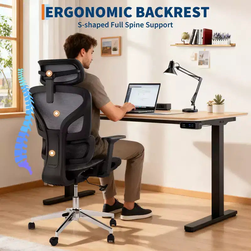 Fauteuil de bureau ergonomique en maille à dossier haut - Accoudoirs réglables 4D