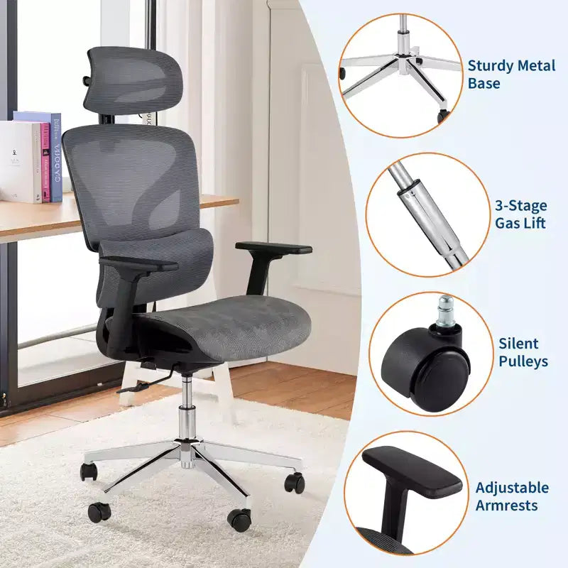 Fauteuil de bureau ergonomique en maille à dossier haut - Accoudoirs réglables 4D