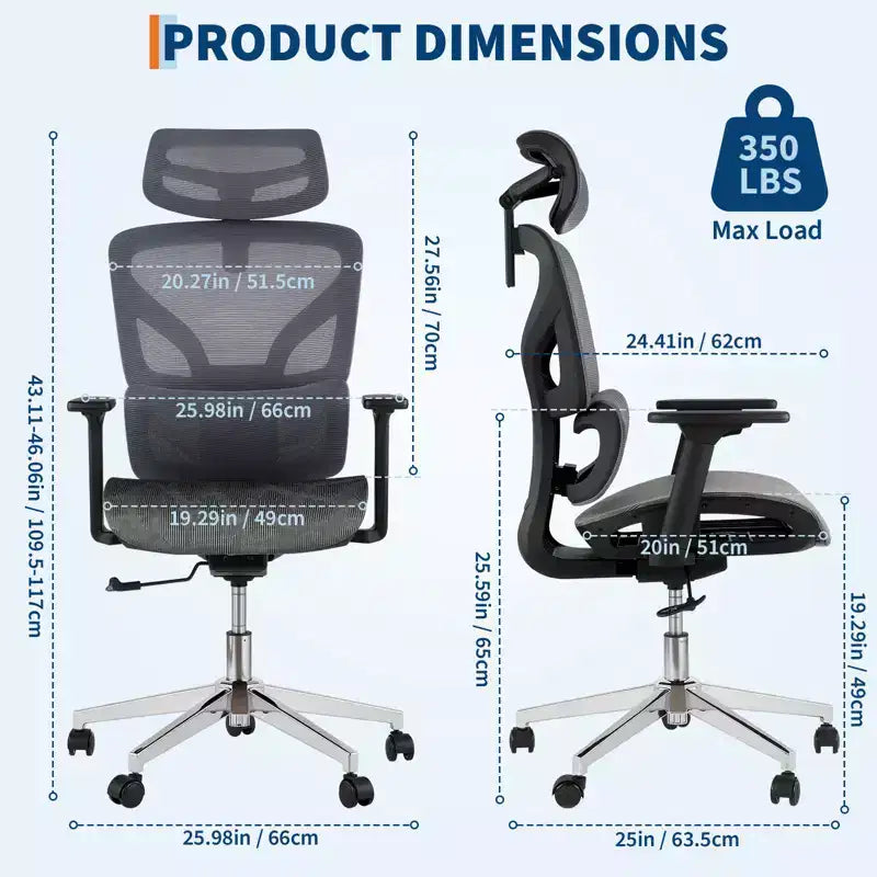 Fauteuil de bureau ergonomique en maille à dossier haut - Accoudoirs réglables 4D