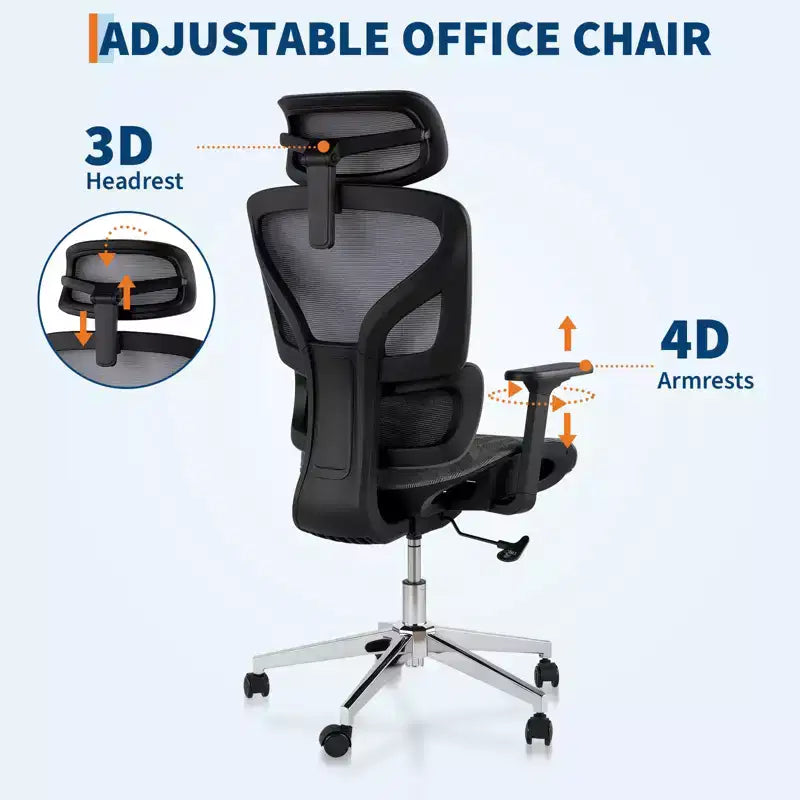 Fauteuil de bureau ergonomique en maille à dossier haut - Accoudoirs réglables 4D