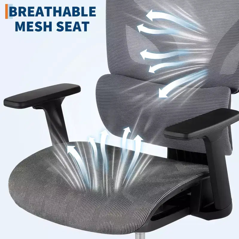Fauteuil de bureau ergonomique en maille à dossier haut - Accoudoirs réglables 4D