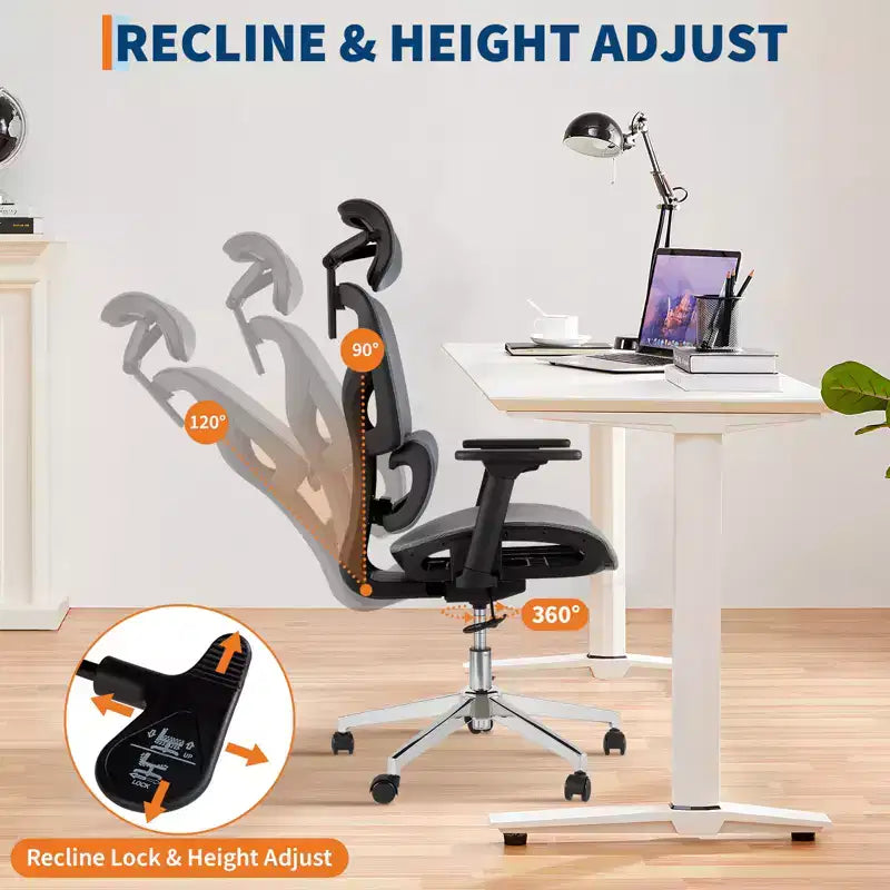 Fauteuil de bureau ergonomique en maille à dossier haut - Accoudoirs réglables 4D