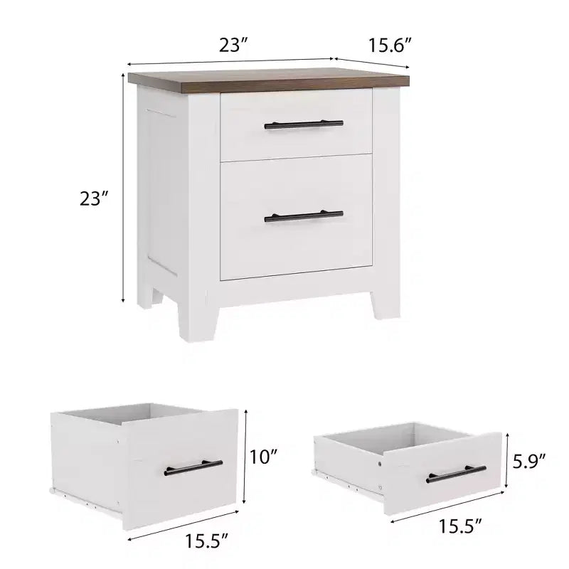 Table de chevet de ferme de 23 pouces avec 2 tiroirs, table de chevet en bois