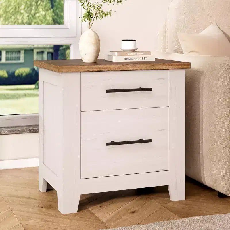Table de chevet de ferme de 23 pouces avec 2 tiroirs, table de chevet en bois