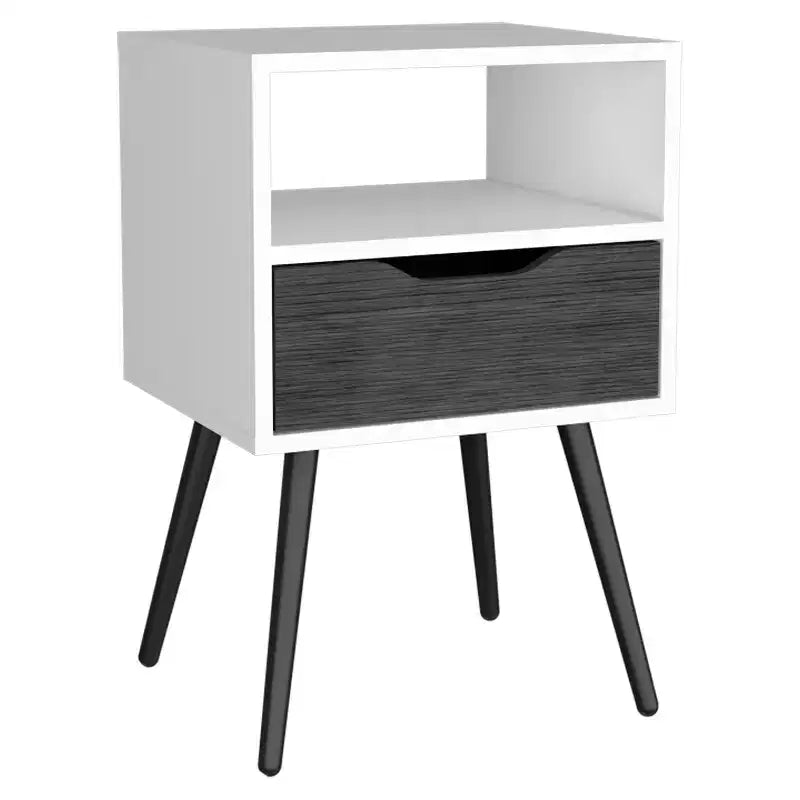 Table de chevet supérieure à plateau, une étagère ouverte, chêne fumé / blanc