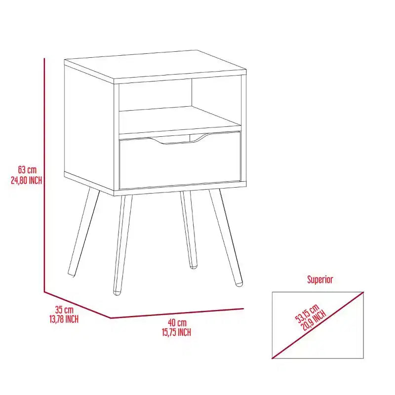 Table de chevet supérieure à plateau, une étagère ouverte, chêne fumé / blanc