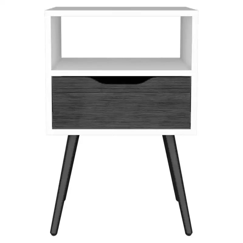 Table de chevet supérieure à plateau, une étagère ouverte, chêne fumé / blanc