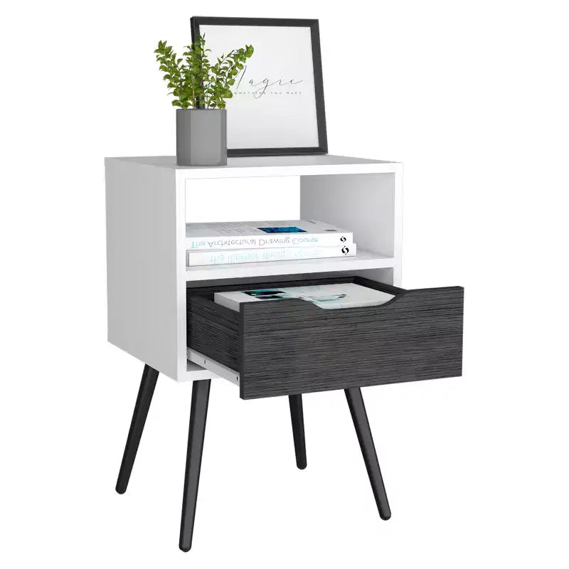 Table de chevet supérieure à plateau, une étagère ouverte, chêne fumé / blanc