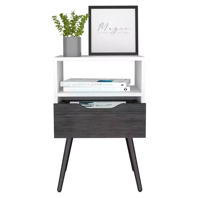 Table de chevet supérieure à plateau, une étagère ouverte, chêne fumé / blanc
