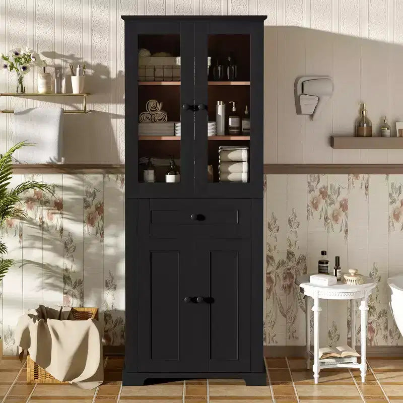 Clihome 67.57 Tall Bathroom Storage Cabinet with Adjustable Shelves &amp; Drawer  Modern Freestanding Linen Tower, Soft-Close Design