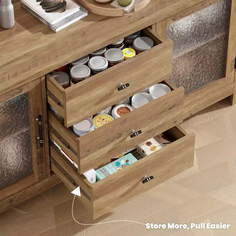 Buffet avec 2 portes vitrées et 3 tiroirs pour salon