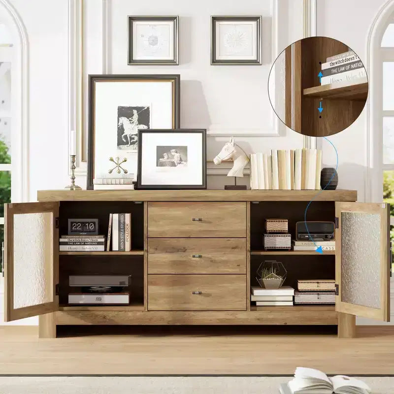 Buffet avec 2 portes vitrées et 3 tiroirs pour salon