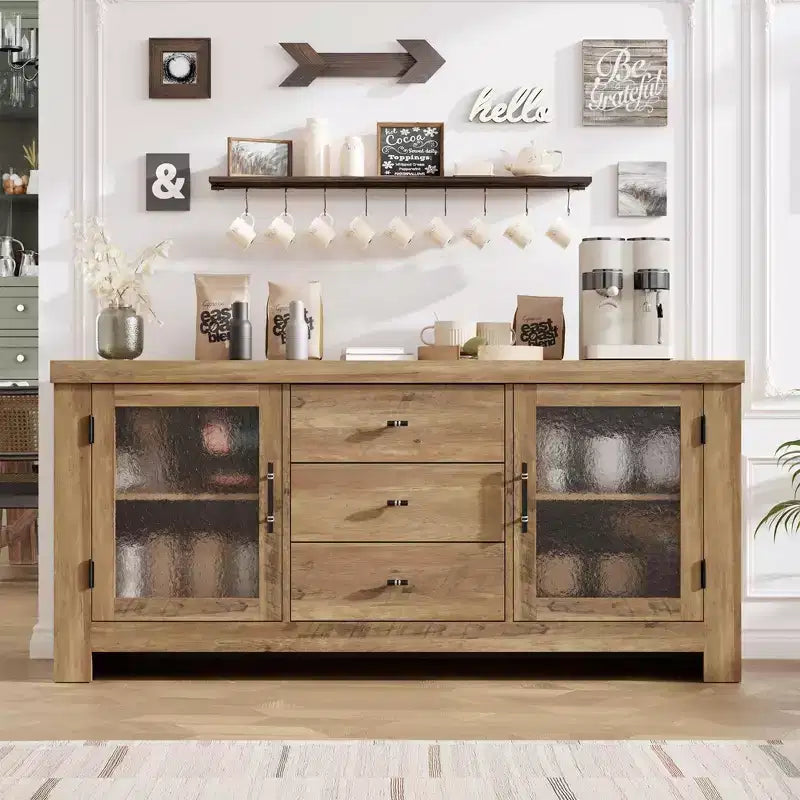 Buffet avec 2 portes vitrées et 3 tiroirs pour salon