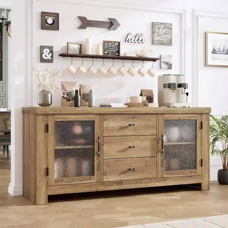 Buffet avec 2 portes vitrées et 3 tiroirs pour salon
