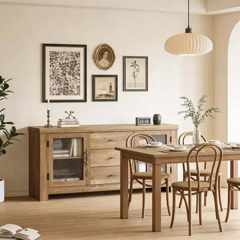 Buffet avec 2 portes vitrées et 3 tiroirs pour salon