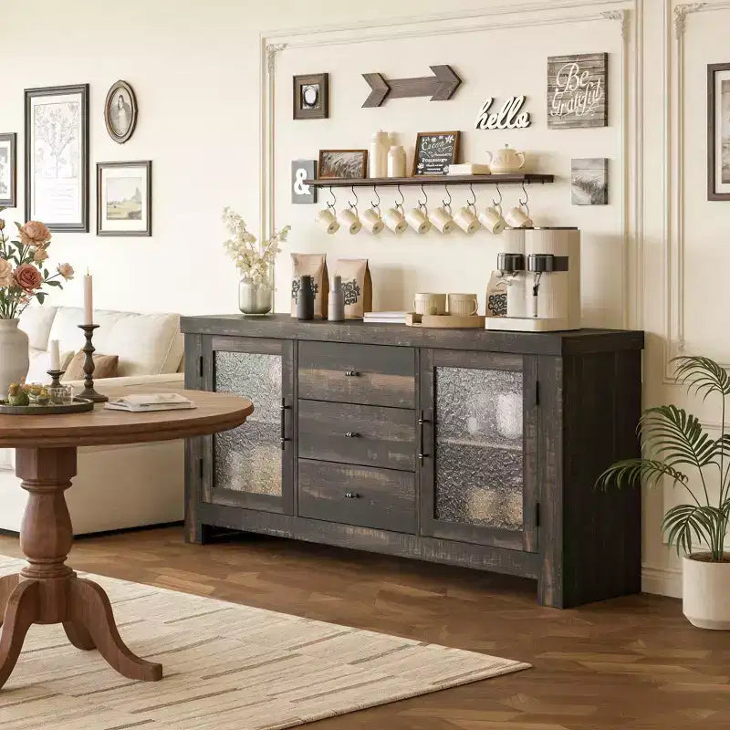 Buffet avec 2 portes vitrées et 3 tiroirs pour salon