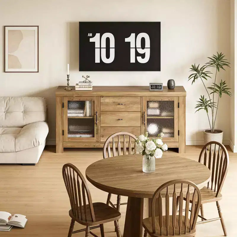 Buffet avec 2 portes vitrées et 3 tiroirs pour salon