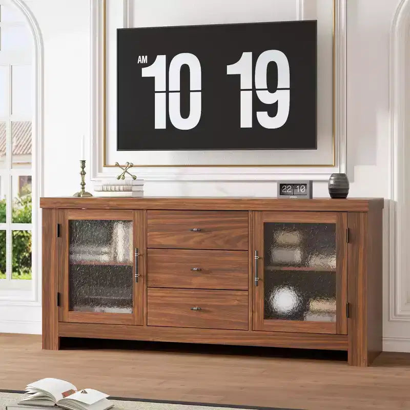 Buffet avec 2 portes vitrées et 3 tiroirs pour salon