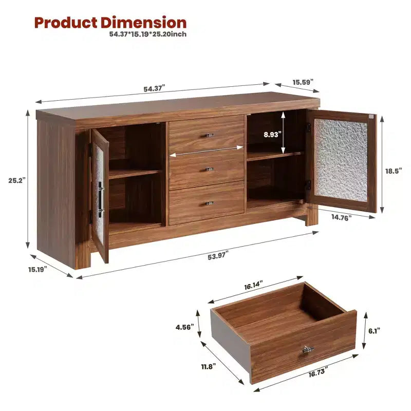 Buffet avec 2 portes vitrées et 3 tiroirs pour salon