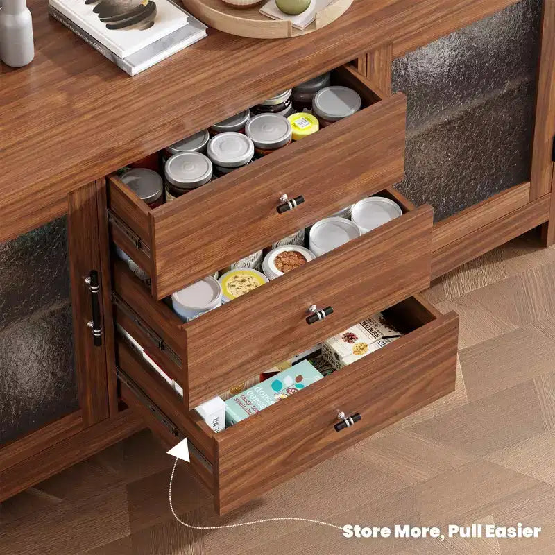 Buffet avec 2 portes vitrées et 3 tiroirs pour salon