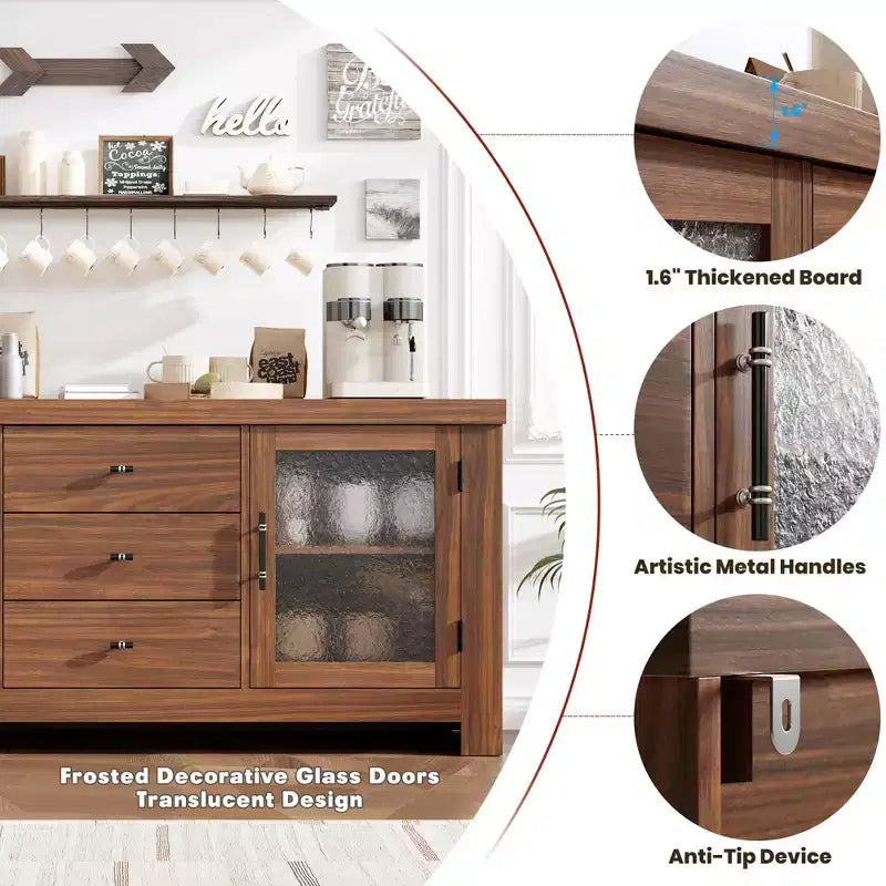 Buffet avec 2 portes vitrées et 3 tiroirs pour salon