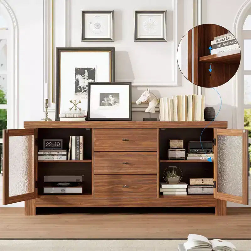 Buffet avec 2 portes vitrées et 3 tiroirs pour salon