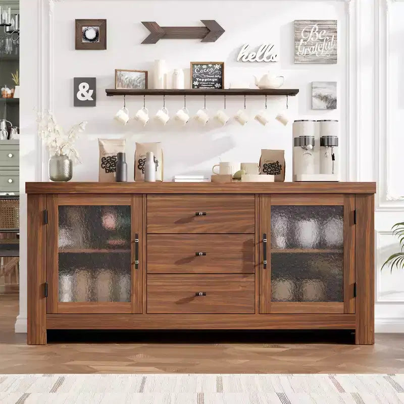 Buffet avec 2 portes vitrées et 3 tiroirs pour salon