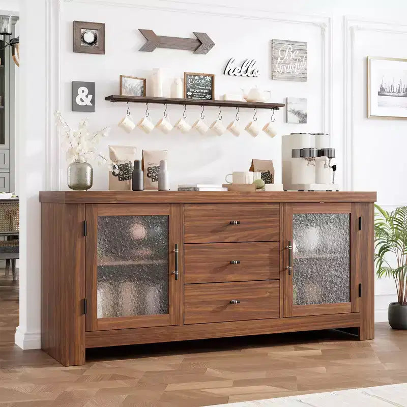 Buffet avec 2 portes vitrées et 3 tiroirs pour salon