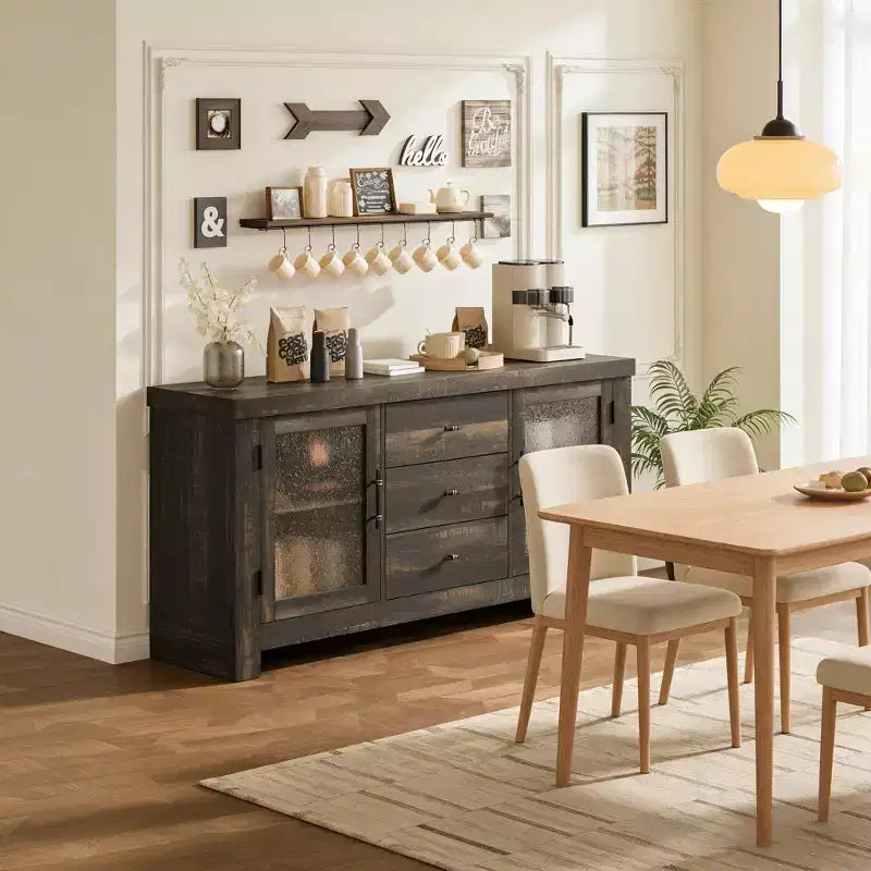 Buffet avec 2 portes vitrées et 3 tiroirs pour salon