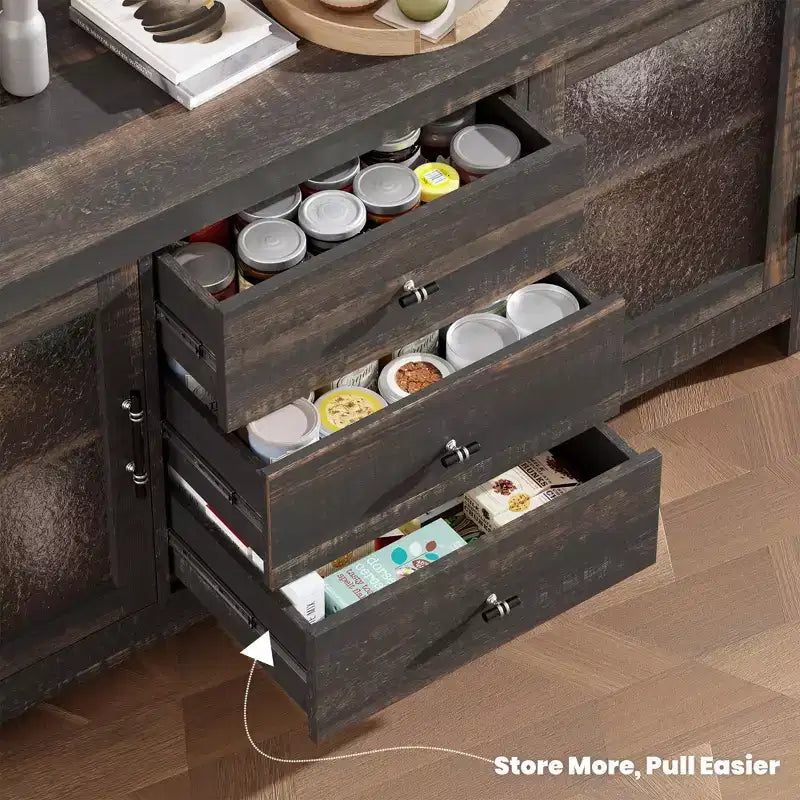 Buffet avec 2 portes vitrées et 3 tiroirs pour salon