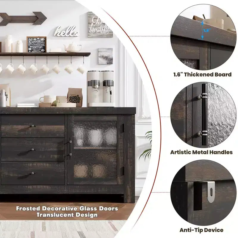 Buffet avec 2 portes vitrées et 3 tiroirs pour salon