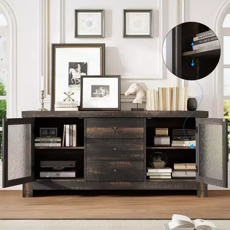 Buffet avec 2 portes vitrées et 3 tiroirs pour salon