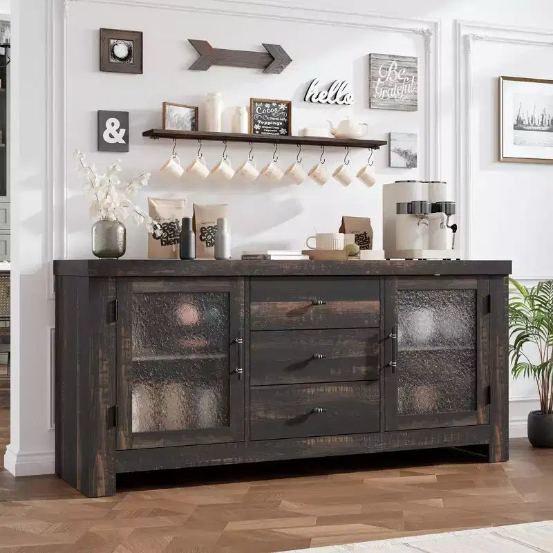 Buffet avec 2 portes vitrées et 3 tiroirs pour salon